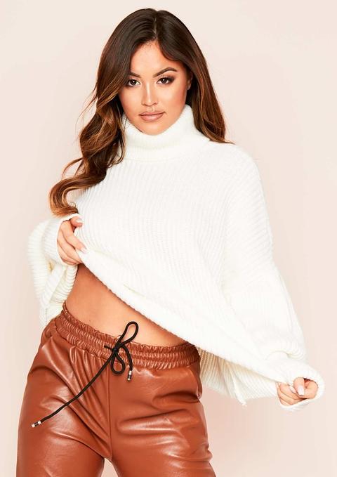 Aiyana Cream Balloon Sleeve Roll Neck Cropped Jumper