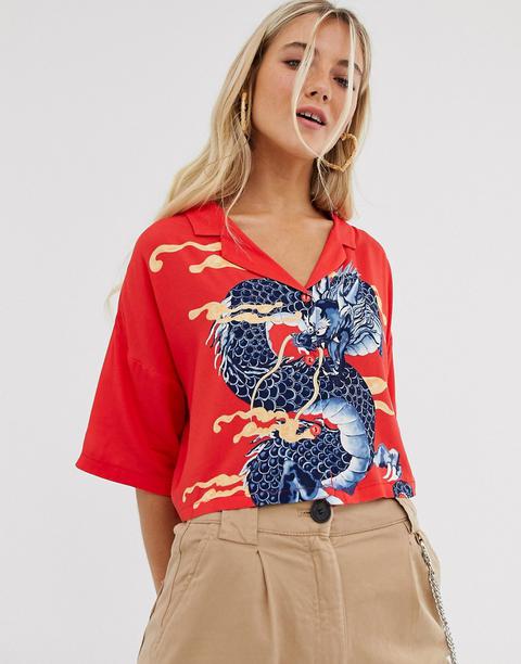 Bershka Dragon Print Shirt In Red