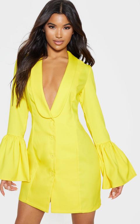 Yellow Flare Sleeve Blazer Dress