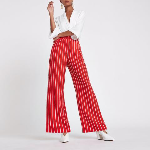 Red Stripe Print Wide Leg Trousers from 