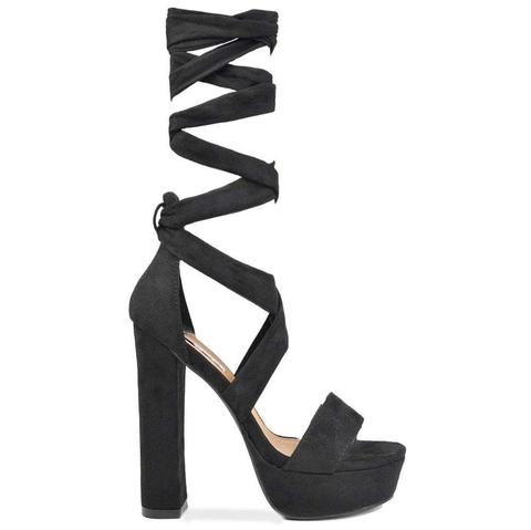 Kassie - Lace Ups Heeled Sandals In Black Suede