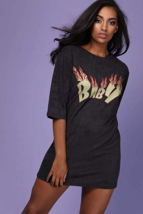 Sassie Baby Slogan Suede Tshirt Dress