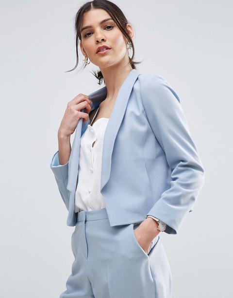 Asos - Blazer Corto Sartoriale In Crêpe Con Colletto - Blu