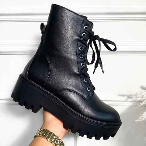 Charli Black Chunky Lace Up Ankle Boots