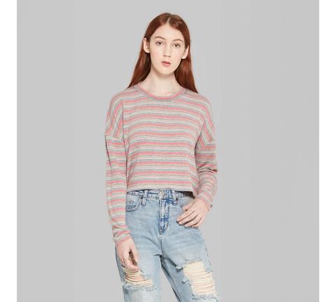 Women's Striped Long Sleeve Crew Neck 