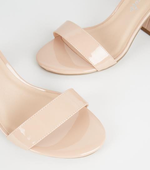 Nude Patent 2 Part Flared Block Heels New Look Vegan