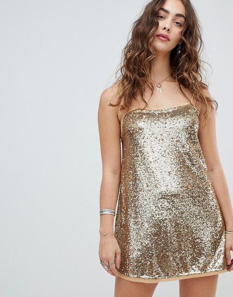 Free People - Time To Shine - Vestitino A Sottoveste Con Paillettes - Oro