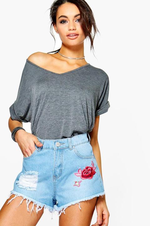 Embroidered Denim Mom Shorts