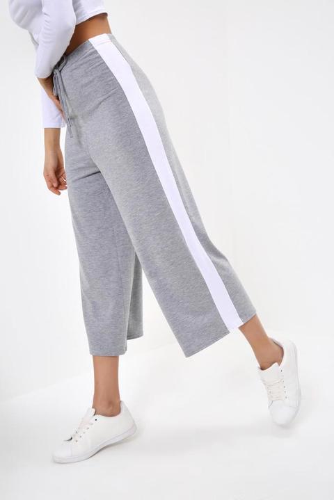 Light Grey Stripe Crop Lounge Trouser