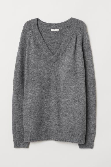 H & M - Pullover Con Scollo A V - Grigio