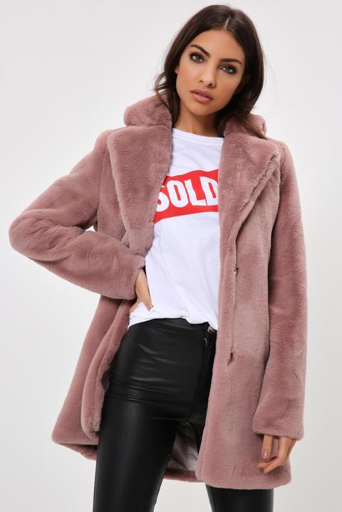 Pink Faux Fur Longline Coat