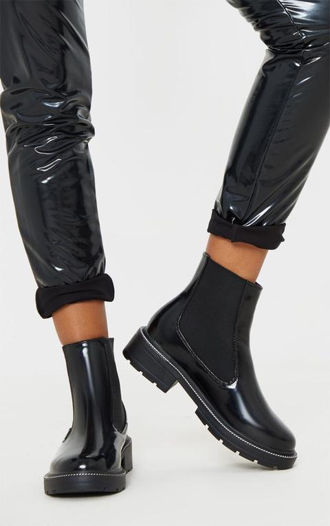 Black Chain Sole Cleated Chunky Chelsea Ankle Boot