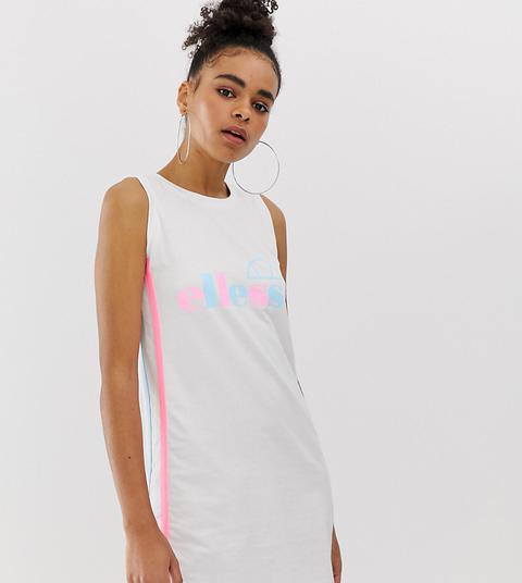 Ellesse Relaxed Vest Dress With Front Logo In Pastel Colour Block-white