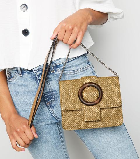 Stone Woven Straw Effect Cross Body Bag New Look