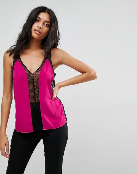 Asos - Canotta Con Inserto In Pizzo - Rosa