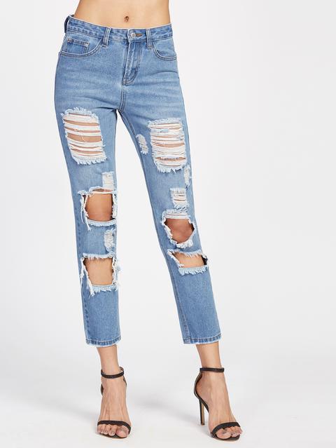 I Jeans Di Lavaggio Rotte Pantaloncini Effetto Sfilacciato Blu