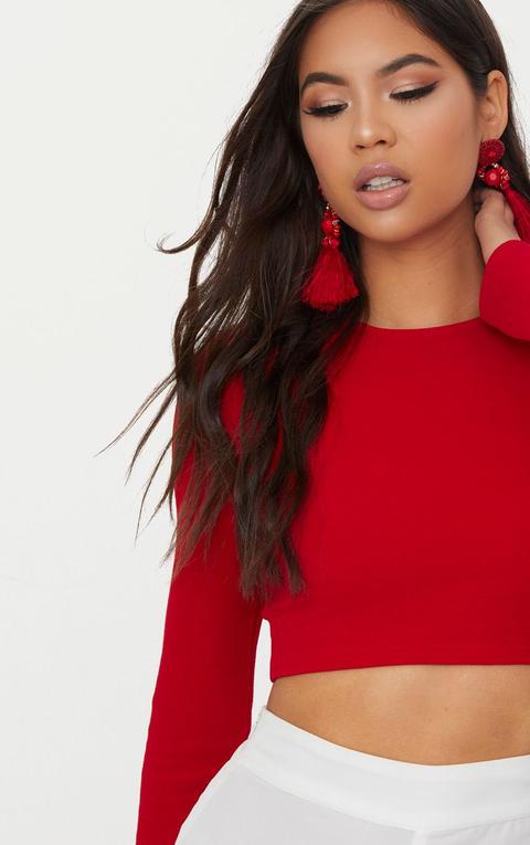 Red Lace Open Back Crop Top, Red from Missguided on 21 Buttons