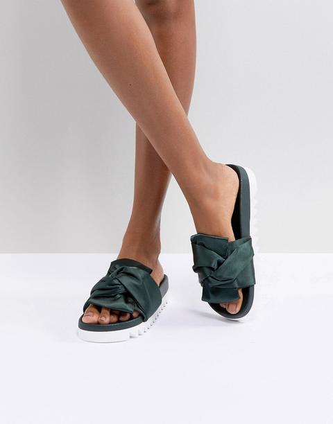 Glamorous - Ciabatte Flatform Verdi Con Fiocco In Raso - Verde