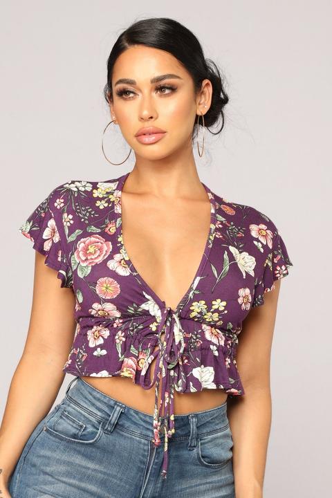 Talk Flowers To Me Floral Top - Purple Combo