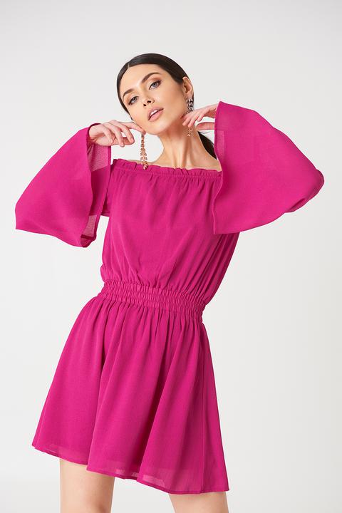 Na-kd Boho Wide Sleeve Off Shoulder Dress - Pink