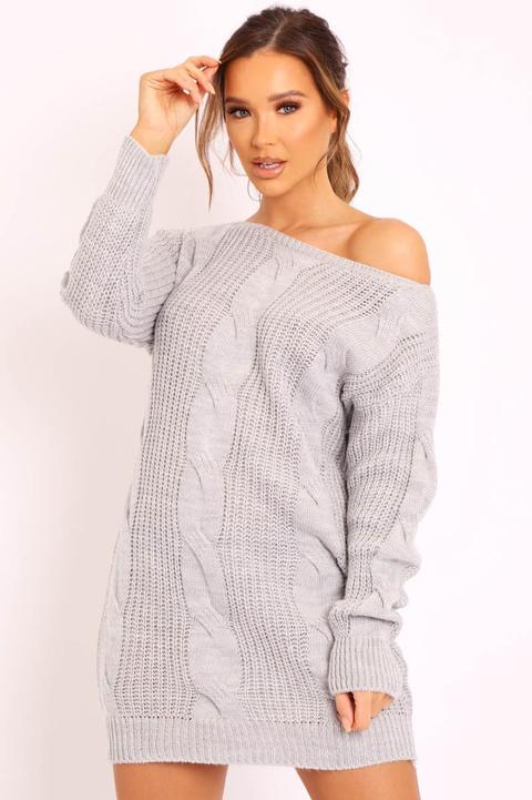 off the shoulder cable knit sweater dress