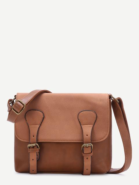 Borsa A Tracolla Brown Doppia Fibbia Pu