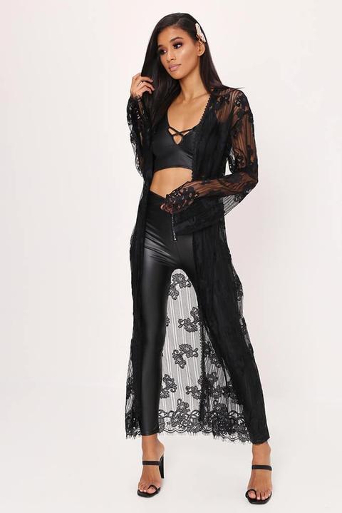 Black Floral Lace Kimono