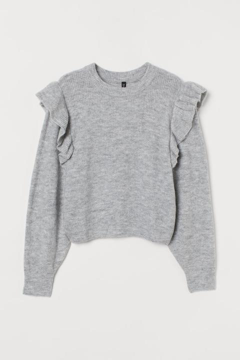 Jersey De Punto Con Volante - Gris