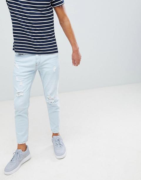 Pull&bear - Jeans Slim Azzurri Strappati - Blu