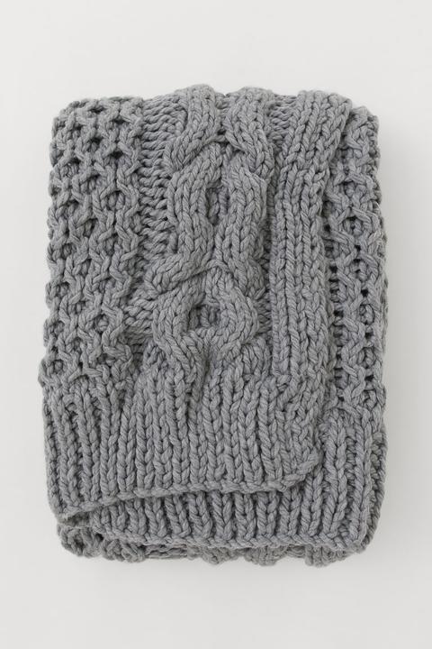 Pattern-knit Blanket - Grey