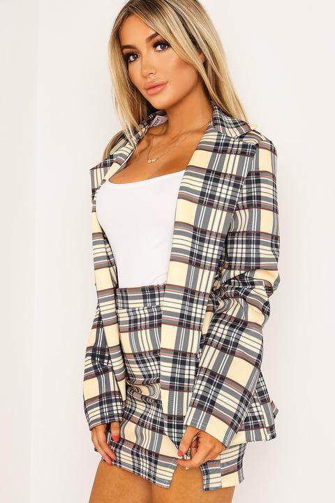 Yellow Tartan Longline Blazer from Lasula on 21 Buttons