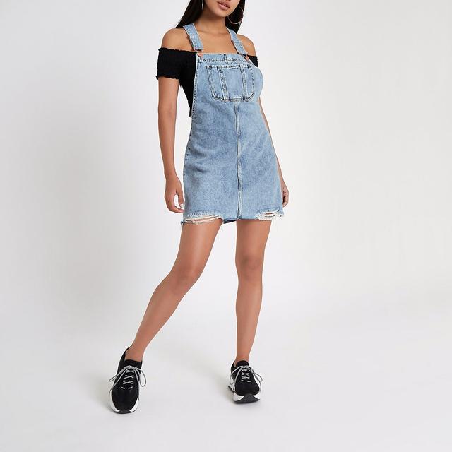 river island denim pinafore dress