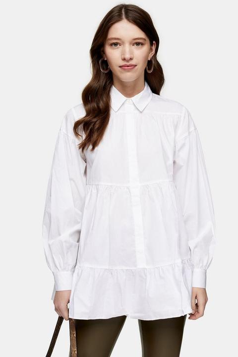 White Tiered Poplin Shirt