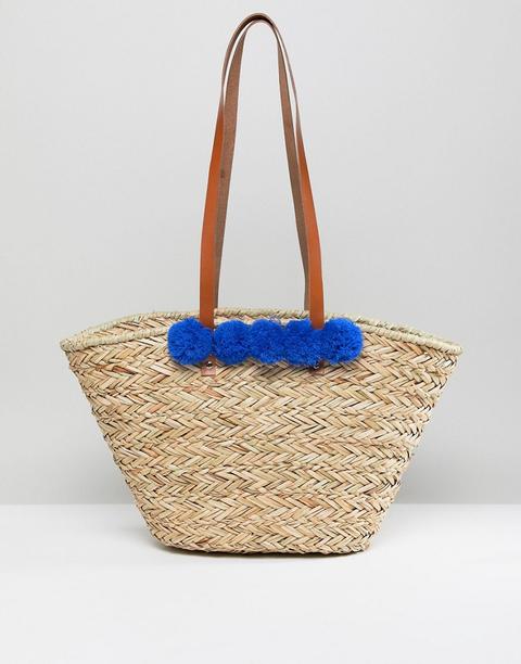 Vinecent Pradier - Borsa Da Spiaggia Strutturata In Paglia Con Pompon - Multicolore