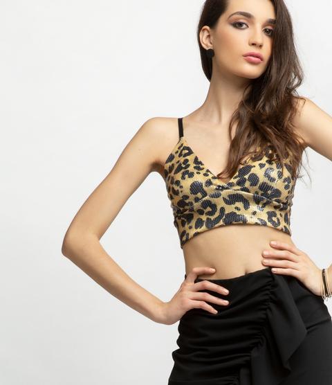 Top Elastico Con Stampa Animalier