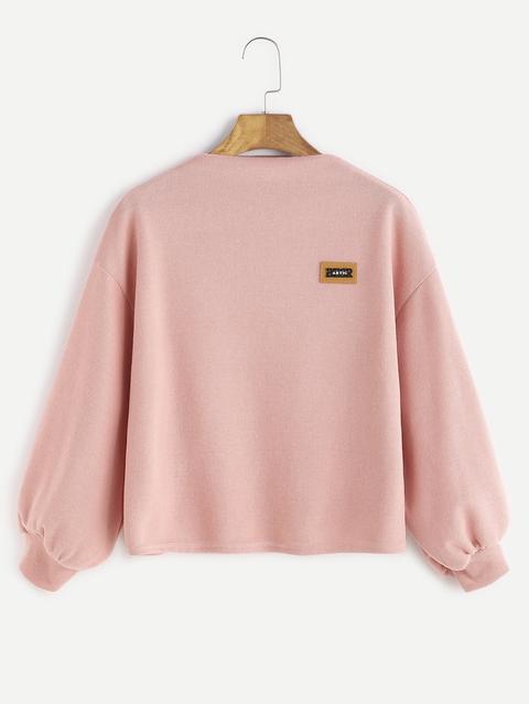 Sudadera De Manga Farol Con Hombro Caído Y Parche - Rosa