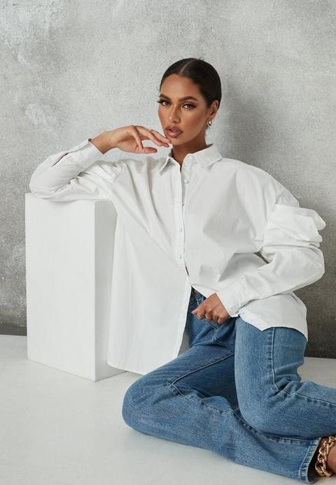 White Extreme Volume Sleeve Shirt, White