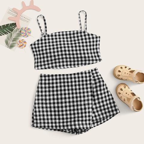 Girls Gingham Cami Top And Wrap Skirt Set