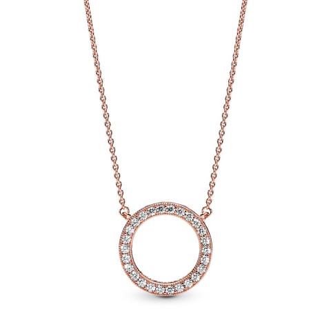 Pandora Circle Of Sparkle Necklace - 14k Rose Gold-plated Unique Metal Blend / Clear