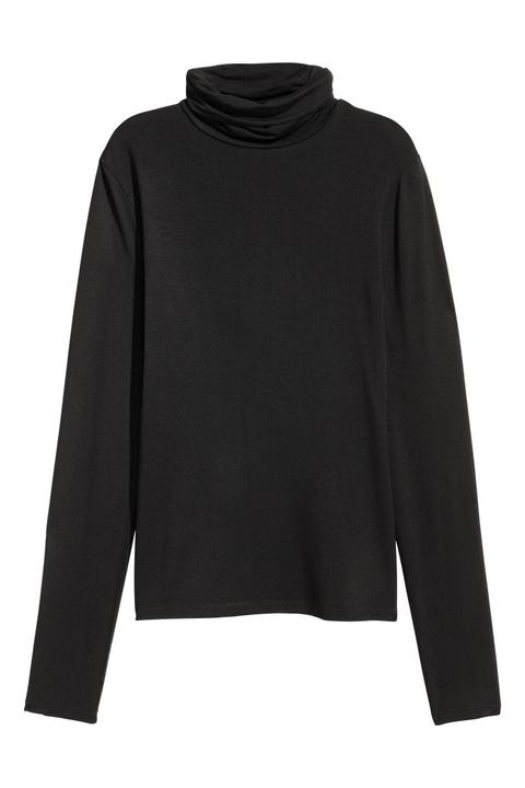 H & M - Maglia Dolcevita In Jersey - Nero