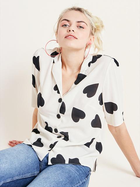 Cream And Black Heart Agnes Bowling Shirt