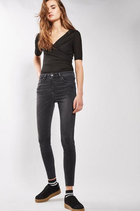 Moto Washed Black Raw Hem Jamie Jeans