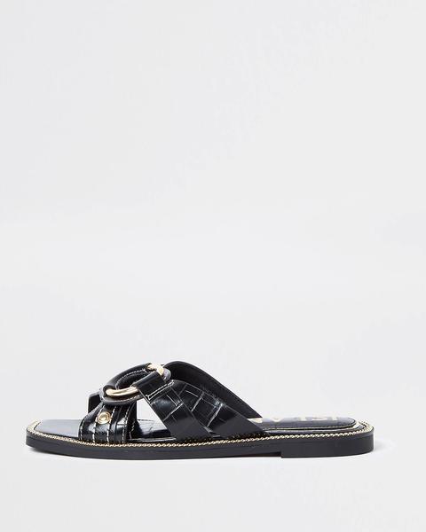 Black Gold Buckle Cross Sandals