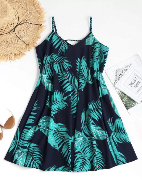 Vestido De Verano Con Vuelo Y Estampado Tropical Mini Swing