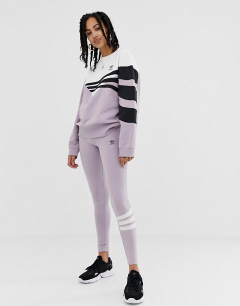 Adidas Originals - Linear - Leggings Lilla E Bianco - Viola