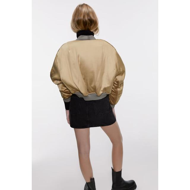 zara cropped bomber jacket khaki