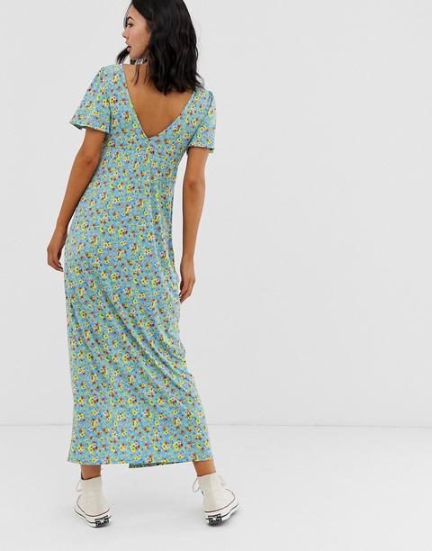 Asos Design - Vestito Da Giorno Lungo In Crêpe Di Jersey Con Bottoni  Rivestiti A Fiorellini Blu - Multicolore from ASOS on 21 Buttons