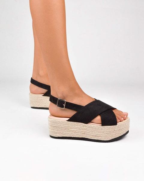 Stephania - Straw Platform Sandals In Black