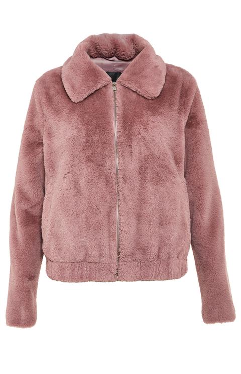 Blush Pink Faux Fur Bomber Coat