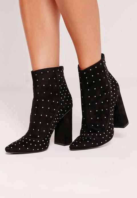 Studded Pointed Toe Ankle Boots Black